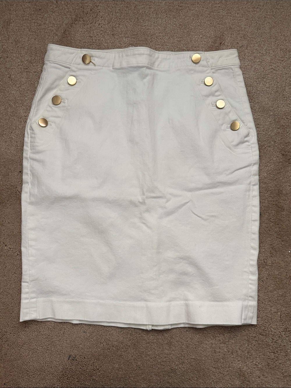 Ann Taylor Classic White Denim Pencil Skirt with Gold Button Detail